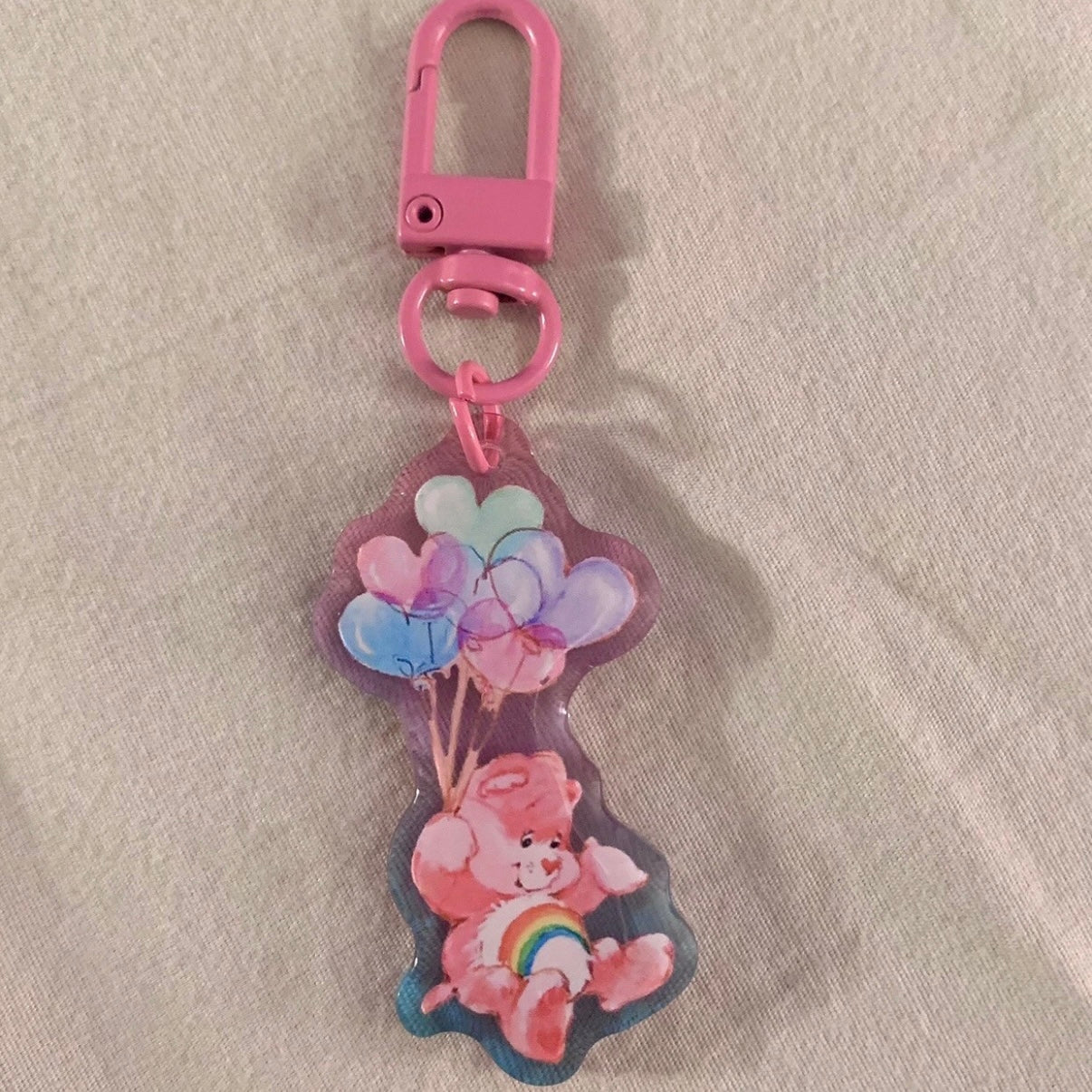Care Bears Bag Charm Cheer Bear Pastel Ombré Keychain Key Holder 80s Vintage
