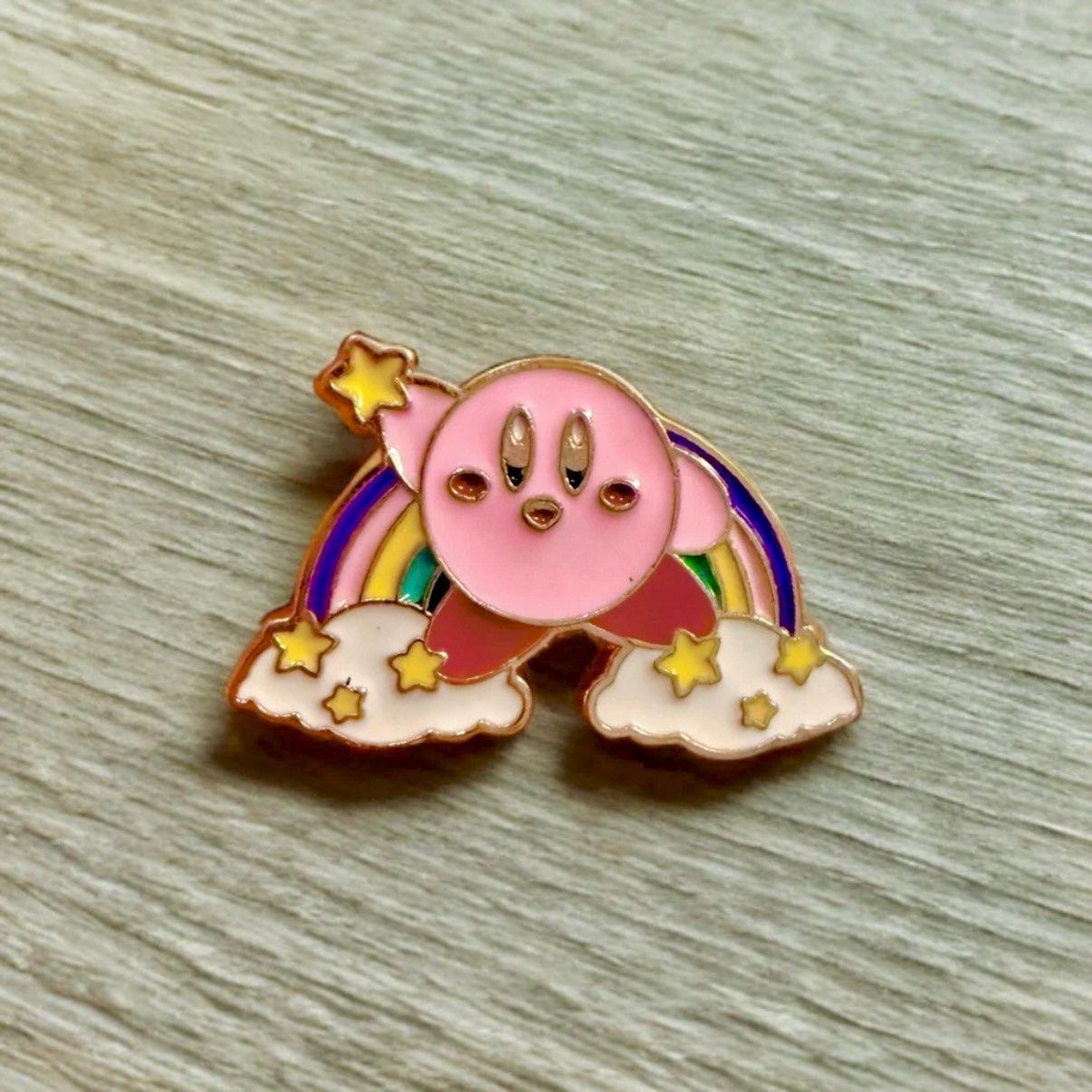 Enamel Pin - Kirby With Stars And Rainbow, Nintendo Gamer Anime, 1.1” Kawaii
