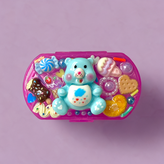Handmade Decoden Mini Pill Box Care Bears, Kawaii Junk Case Style For Trinkets