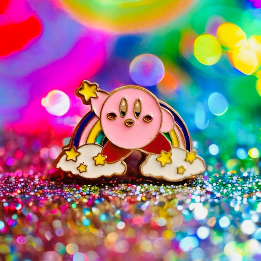 Enamel Pin - Kirby With Stars And Rainbow, Nintendo Gamer Anime, 1.1” Kawaii