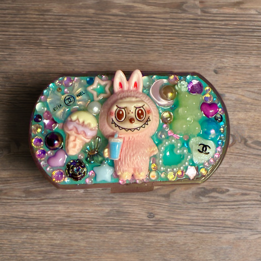Handmade Mini Pill Box Labubu Pink Kawaii Monster, Junk Case Style Decoden For Trinkets