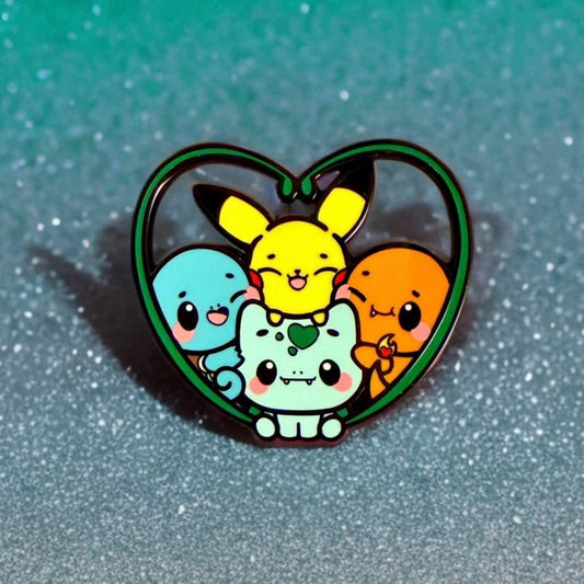 Pin - Pokemon Pikachu, Chibi Group Selfie, Kawaii Anime Charmander Squirtle Bulbasaur, 2”
