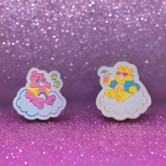 Care Bears Patch Set Sunglasses Clouds Iron-On  2” Cheer Funshine Nostalgia 80s