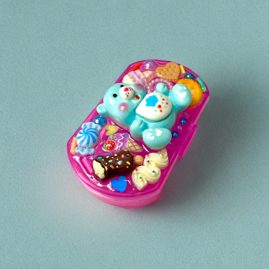 Handmade Decoden Mini Pill Box Care Bears, Kawaii Junk Case Style For Trinkets