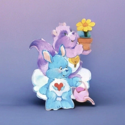 Care Bears Sticker, Clear Decal 3.5” Flower Friends - Swift Heart Rabbit & Bright Heart Raccoon