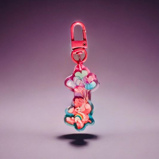 Care Bears Bag Charm Cheer Bear Pastel Ombré Keychain Key Holder 80s Vintage